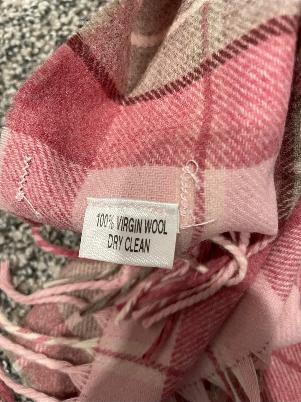 Pendleton Pink Plaid Wool Fringe Scarf